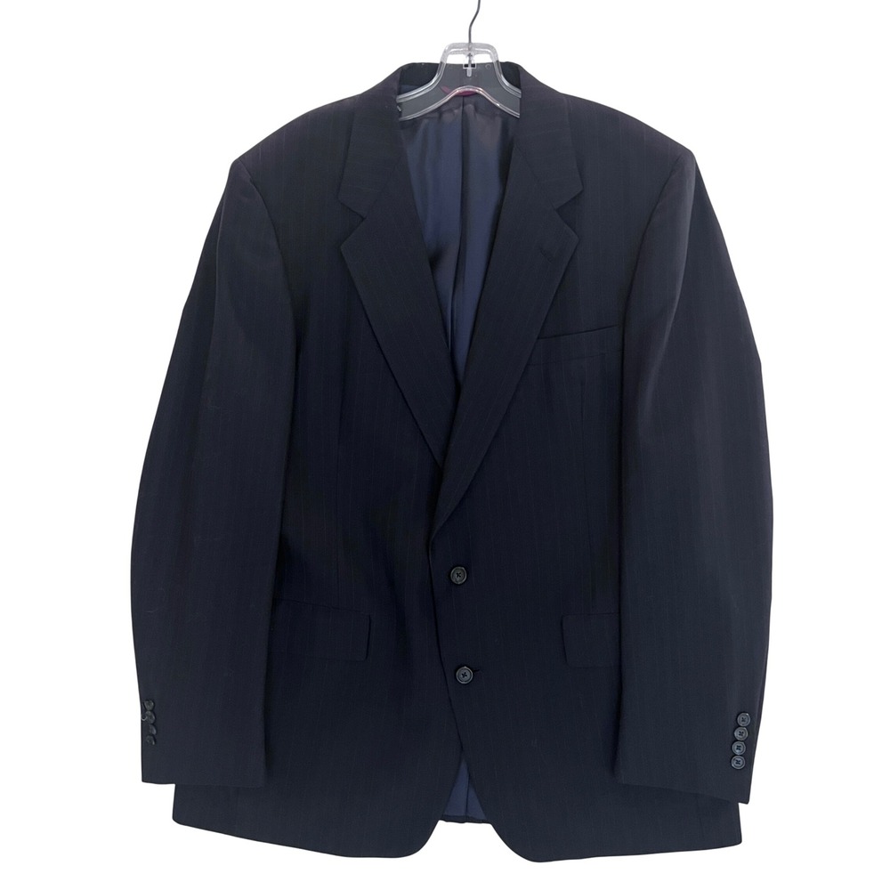 Hart Schaffner & Marx Silver Trumpeter Navy Pinstripe Wool Blazer Sport Coat